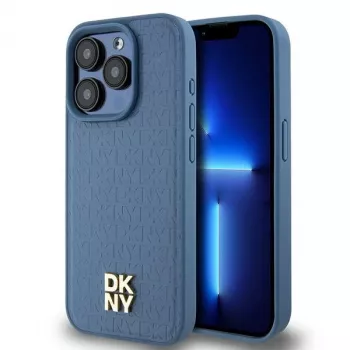 DKNY DKHMP15LPSHRPSB iPhone 15 Pro 6.1 albastru Hardcase piele Monogram Pattern Metal Logo MagSafe