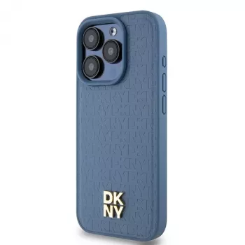 DKNY DKHMP15LPSHRPSB iPhone 15 Pro 6.1 albastru Hardcase piele Monogram Pattern Metal Logo MagSafe