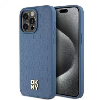 DKNY DKHMP15XPSHRPSB Hardcase piele Monogram Pattern cu Metal Logo MagSafe pentru iPhone 15 Pro Max 6.7 albastru