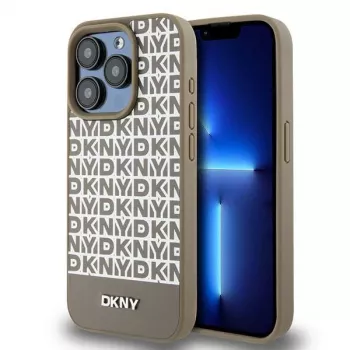 Husă rigidă DKNY DKHMP15XPSOSPW, piele cu model imprimat, logo metalic, MagSafe pentru iPhone 15 Pro Max 6,7