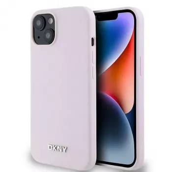 Husă rigidă DKNY DKHMP14SSMCHLP din silicon lichid cu logo metalic MagSafe pentru iPhone 13/14/15 6,1