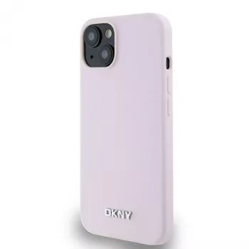 Husă rigidă DKNY DKHMP14SSMCHLP din silicon lichid cu logo metalic MagSafe pentru iPhone 13/14/15 6,1