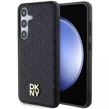 Husă rigidă DKNY DKHMS24SPSHRPSK, model din piele cu logo metalic, MagSafe, pentru Samsung Galaxy S24, neagră