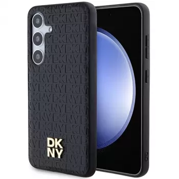 Husă rigidă DKNY DKHMS24MPSHRPSK S24+ S926, model din piele cu logo metalic, MagSafe, pentru Samsung Galaxy S24+, neagră