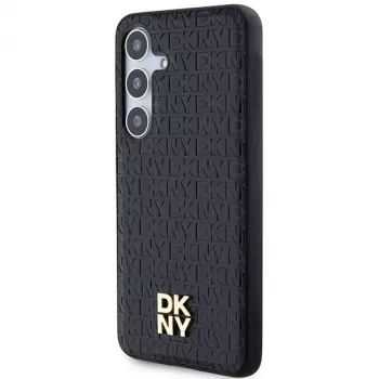 Husă rigidă DKNY DKHMS24MPSHRPSK S24+ S926, model din piele cu logo metalic, MagSafe, pentru Samsung Galaxy S24+, neagră