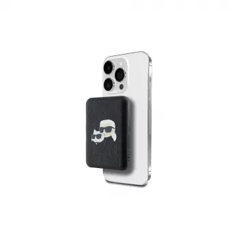 Power bank wireless Karl Lagerfeld 5000mAh 15W MagSafe, negru, Karl & Choupette Head Pin KF002166