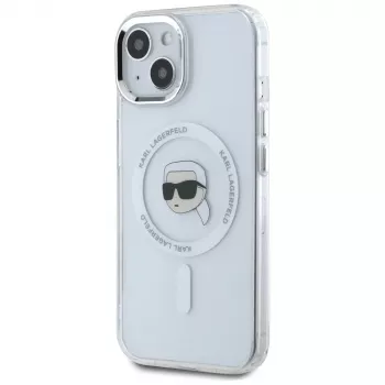 Husă MagSafe KARL LAGERFELD IML Metal Karl Head pentru Apple iPhone 15 - albă