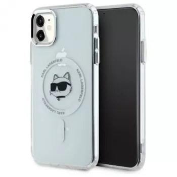 Husă rigidă Karl Lagerfeld KLHMN61HLSCHH pentru iPhone 11 / Xr 6.1, albă, IML Metal Choupette Head, MagSafe