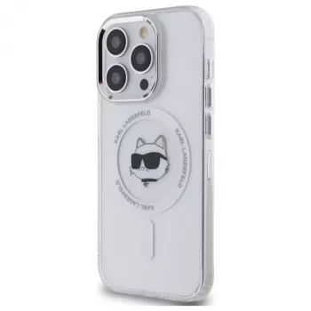 Husă rigidă Karl Lagerfeld KLHMP14LHLSCHH pentru iPhone 14 Pro 6.1, IML Metal Choupette Head, MagSafe, albă