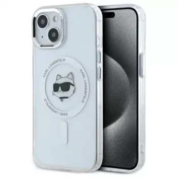 Husă Karl Lagerfeld KLHMP15MHLSCHH pentru Apple iPhone 15 Plus 6,7 inch, IML Metal Choupette Head MagSafe, albă