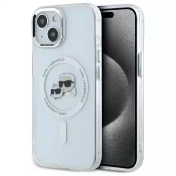 Husă Karl Lagerfeld KLHMP14SHLSKCH pentru Apple iPhone 14 6,1 inch, IML Metal Karl & Choupette Head MagSafe, albă
