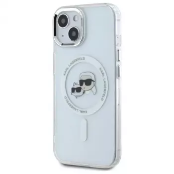 Husă Karl Lagerfeld KLHMP14SHLSKCH pentru Apple iPhone 14 6,1 inch, IML Metal Karl & Choupette Head MagSafe, albă