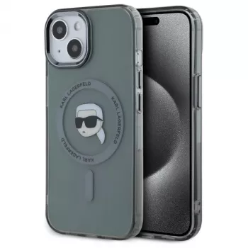 Husă Karl Lagerfeld KLHMP15SHLSKIK IML Metal Karl Head MagSafe pentru Apple iPhone 15 6,1 inch, neagră