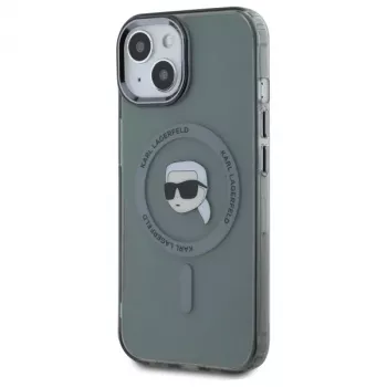 Husă Karl Lagerfeld KLHMP15SHLSKIK IML Metal Karl Head MagSafe pentru Apple iPhone 15 6,1 inch, neagră