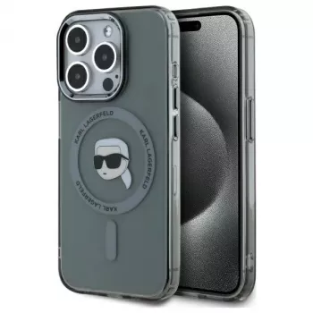 Husă Karl Lagerfeld KLHMP15XHLSKIK IML Metal Karl Head MagSafe pentru iPhone 15 Pro Max 6,7 inch, neagră