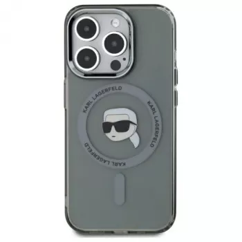Husă Karl Lagerfeld KLHMP15XHLSKIK IML Metal Karl Head MagSafe pentru iPhone 15 Pro Max 6,7 inch, neagră