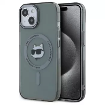 Husă rigidă Karl Lagerfeld KLHMP15SHLSCHK pentru iPhone 15 6,1 inch neagră Metal Choupette Head MagSafe