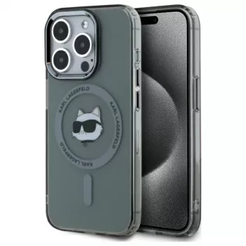 Husă rigidă Karl Lagerfeld KLHMP15LHLSCHK pentru iPhone 15 Pro 6.1, IML Metal Choupette Head, MagSafe, neagră