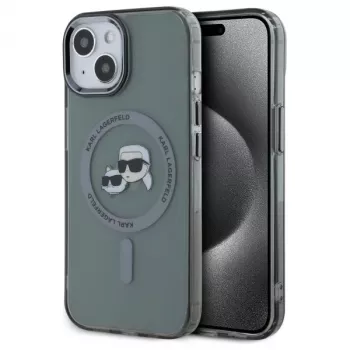 Husă Karl Lagerfeld KLHMP15SHLSKCK IML Metal Karl & Choupette Head MagSafe pentru Apple iPhone 15 6,1 inch, neagră
