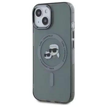 Husă Karl Lagerfeld KLHMP15SHLSKCK IML Metal Karl & Choupette Head MagSafe pentru Apple iPhone 15 6,1 inch, neagră