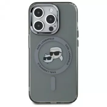Husă Karl Lagerfeld KLHMP15LHLSKCK pentru iPhone 15 Pro 6,1 inch, IML Metal Karl & Choupette Head MagSafe, neagră