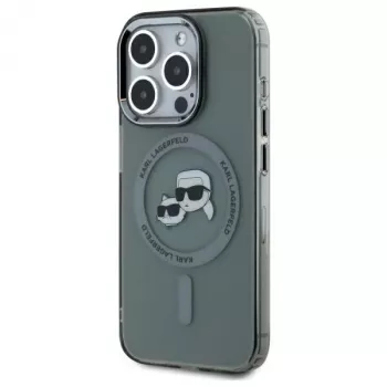 Husă Karl Lagerfeld KLHMP15XHLSKCK pentru iPhone 15 Pro Max 6,7 inch, IML Metal Karl & Choupette Head MagSafe, neagră