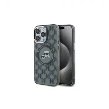 Husă Karl Lagerfeld IML Monogram Karl & Choupette Head MagSafe pentru iPhone 15 Pro Max 6,7 inch, neagră