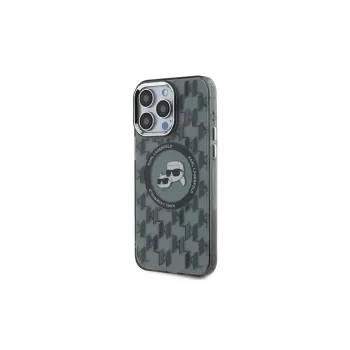 Husă Karl Lagerfeld IML Monogram Karl & Choupette Head MagSafe pentru iPhone 15 Pro Max 6,7 inch, neagră