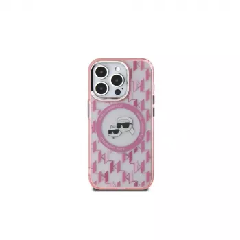 Husă Karl Lagerfeld KLHMP15MHMCKMHP pentru iPhone 15 Plus 6,7 inch, IML Monogram Karl & Choupette Head MagSafe, roz
