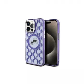Husă spate MagSafe Karl Lagerfeld KLHMP15XHMCKMHU IML Monogram Karl & Choupette Head pentru iPhone 15 Pro Max 6,7 inch, mov