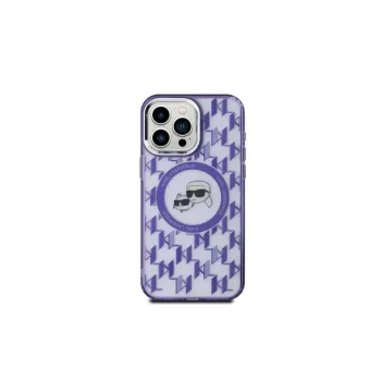 Husă spate MagSafe Karl Lagerfeld KLHMP15XHMCKMHU IML Monogram Karl & Choupette Head pentru iPhone 15 Pro Max 6,7 inch, mov