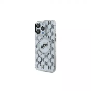 Husă MagSafe Karl Lagerfeld KLHMP15XHMCKMHT IML Monogram Karl & Choupette Head pentru iPhone 15 Pro Max 6,7 inch, transparentă