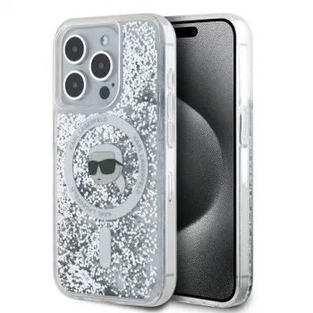 Husă rigidă Karl Lagerfeld KLHMP15LLGKISGH pentru iPhone 15 Pro 6,1 inch Transparent Liquid Glitter Karl Head MagSafe