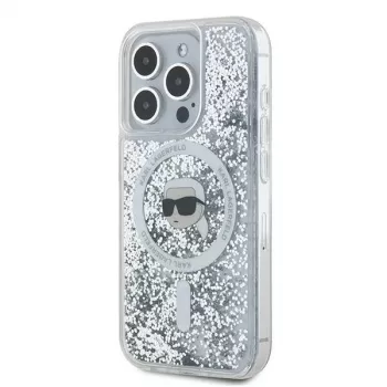 Husă rigidă Karl Lagerfeld KLHMP15LLGKISGH pentru iPhone 15 Pro 6,1 inch Transparent Liquid Glitter Karl Head MagSafe