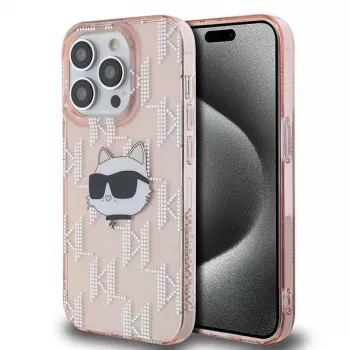 Karl Lagerfeld KLHCP14XHKLPCHP Husă rigidă IML Choupette Head & Monogram roz pentru iPhone 14 Pro Max 6,7 inch