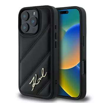 Karl Lagerfeld Husă rigidă Quilted Signature pentru iPhone 16 Pro, neagră
