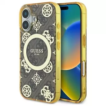 Guess GUHMP16SH4PYEEW Husă rigidă MagSafe maro Peony On 4G Background pentru Apple iPhone 16 6,1