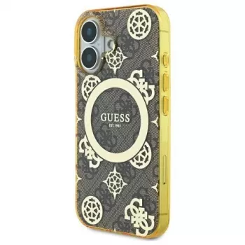 Guess GUHMP16SH4PYEEW Husă rigidă MagSafe maro Peony On 4G Background pentru Apple iPhone 16 6,1
