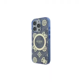 Guess GUHMP16LH4PYEEB Husă rigidă IML MagSafe albastră Peony On 4G Background pentru iPhone 16 Pro 6,3