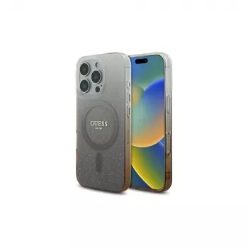 Guess Husă MagSafe IML Glitter Gradient pentru Apple iPhone 16 Pro (maro)