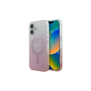 Guess Husă MagSafe IML Glitter Gradient pentru iPhone 16 (roz)