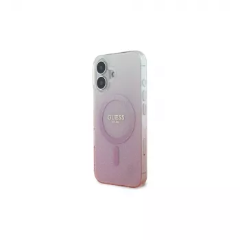 Guess Husă MagSafe IML Glitter Gradient pentru iPhone 16 (roz)