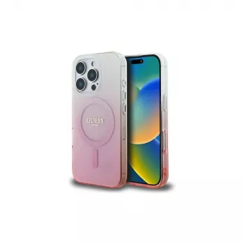 Guess Husă MagSafe IML Glitter Gradient pentru iPhone 16 Pro (roz)