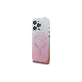 Guess Husă MagSafe IML Glitter Gradient pentru iPhone 16 Pro (roz)