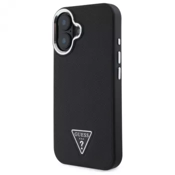Guess Husă rigidă MagSafe Grained Triangle pentru Apple iPhone 16 Plus - neagră