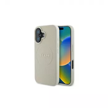 Guess GUHMP16SPGHSMME Husă rigidă MagSafe Grained Ring bej pentru iPhone 16