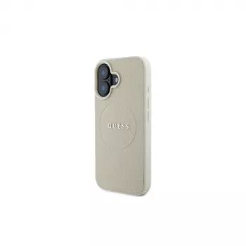 Guess GUHMP16SPGHSMME Husă rigidă MagSafe Grained Ring bej pentru iPhone 16