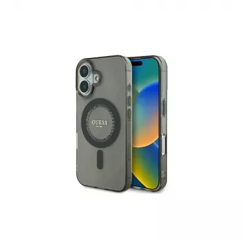 Guess Husă MagSafe IML Rhinestones pentru iPhone 16 Plus (neagră)