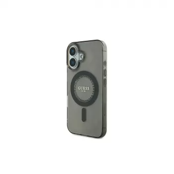 Guess Husă MagSafe IML Rhinestones pentru iPhone 16 Plus (neagră)