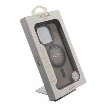 Guess GUHMP16LPFTDTEK carcasă rigidă pentru Apple iPhone 16 Pro 6,3 inch negru IML cu strasuri MagSafe